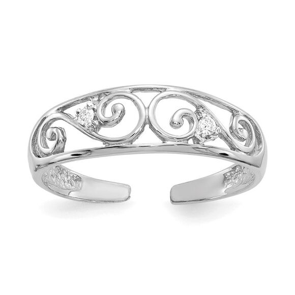 Kazi Luxury 14k White Gold .02ct Diamond Scroll Toe Ring